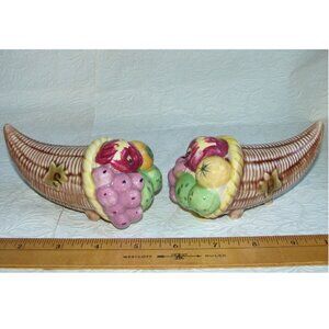 Vtg Cornucopia Salt & Pepper SHAKER SET, Tilso Japan,Horn of Plenty,Thanksgiving
